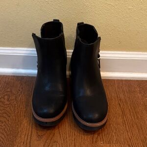 Dr. Scholl's Black Ankle Booties with Brown Sole